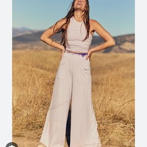 Free People Movement Blissed Out Set Dew Berry XS Tank & Pants Wide Leg Pockets